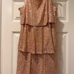 Nordstrom Speechless Sparkling Rose Gold Layered Kids Dress size 10 like new